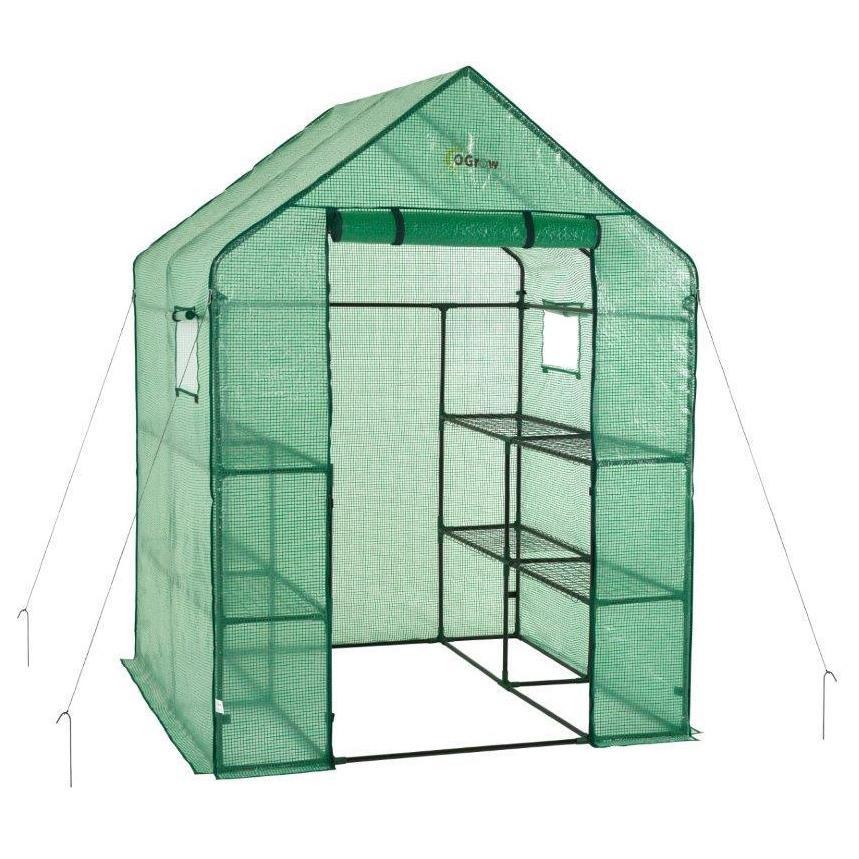 Machrus Ogrow Deluxe Walk-In Greenhouse with 2 Tiers and 8 Shelves - Green Cover - Machrus USA